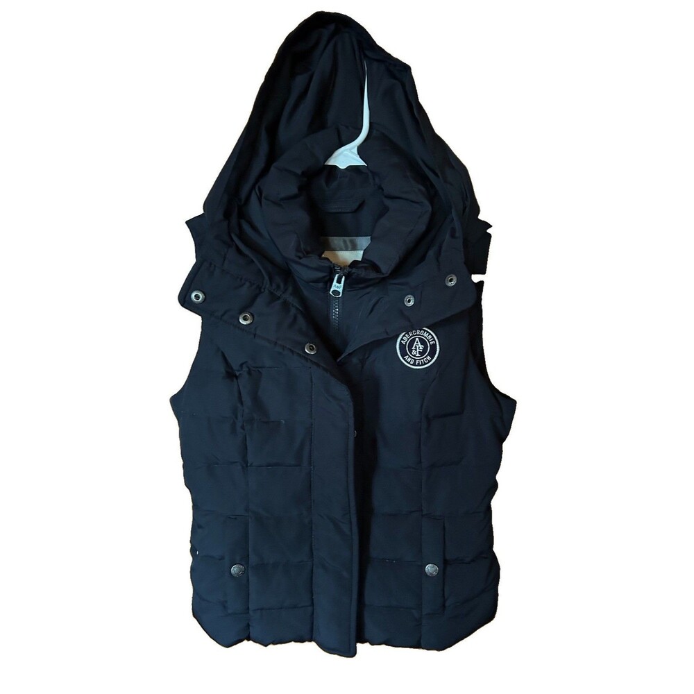 Vtg Abercrombie & Fitch Womens Down Filled Puffer Vest Hoodie Full Zip Sz Small